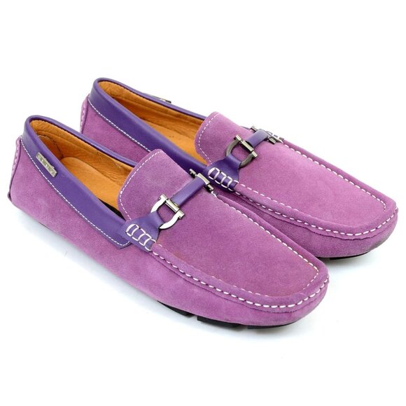 SLNY Purple Leather Silver Horsebit Slip On Driving Loafers Shoes Men\'s Size 9 main image 11